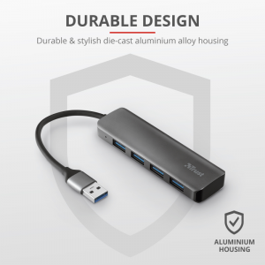 Trust Halyx Aluminium 4-Port USB 3.2 Hub Grigio