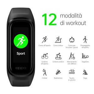 OPPO Band Sport Tracker Smartwatch con Display AMOLED a Colori 1.1'' 5ATM Carica Magnetica, Impermeabile 50m, Pedometro Fitness Cinturino Cardiofrequenzimetro, Versione Italia, Colore Black