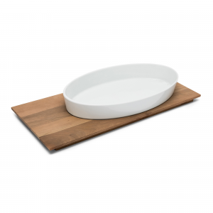 Servizio Gourmet Tagliere rettangolare in legno con Pirofila Ovale in Porcellana