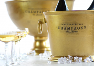 Secchiello champagne portabottiglie ovale con manici, alluminio anodizzato argento, per 2 o 3 bottiglie