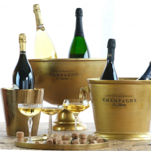 Secchiello champagne portabottiglie ovale con manici, alluminio anodizzato argento, per 2 o 3 bottiglie