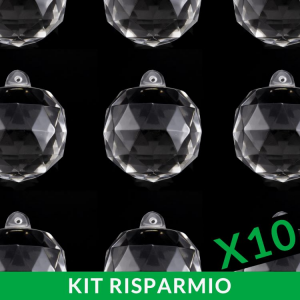 Confezione risparmio: 10 pezzi pendente sfera Ø50 mm sfaccettata in cristallo trasparente di Boemia. Cristallo vintage per restauro lampadari.
