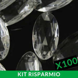Confezione risparmio: 100 pezzi ovalino sfaccettato 34 mm vetro cristallino sfaccettato