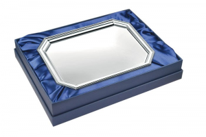 Vassoio ottagonale con scatola blu in silver plated stile Inglese