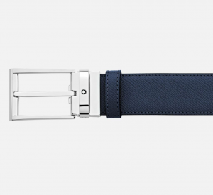 Cintura Montblanc Sartorial in pelle Saffiano nera/blu 35 mm