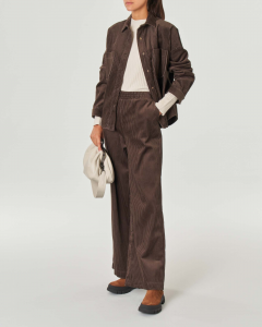 Pantaloni palazzo marrone scuro in velluto di cotone a coste con elastico in vita