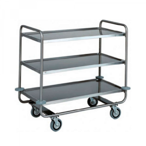 Carrello di Servizio Acciaio Inox - 2 Ripiani Stampati Inox 100x60 cm - Dimensioni  110x70x94(h) cm - Ruote ø125 mm