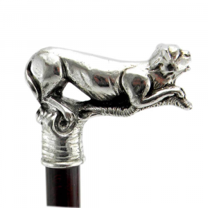 Walking stick in precious pewter and wood handle jaguar 