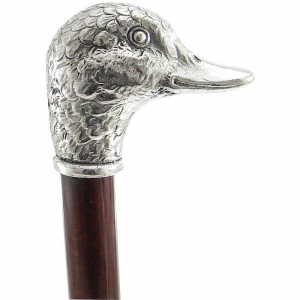 Walking stick Duck in precious pewter and wood