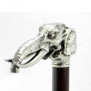 Walking stick Elephant in precious pewter and wood