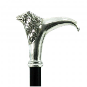 Walking stick elegant wooden cane pewter handle Derby Wolf