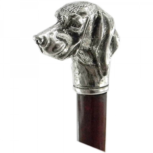 Walking stick Setter Dog in precious pewter and wood