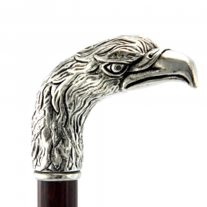 Walking stick Eagle in precious pewter and wood