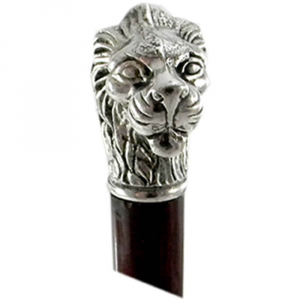 Walking stick Lion in precious pewter and wood