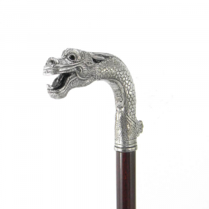 Walking stick Dragon in precious pewter and wood