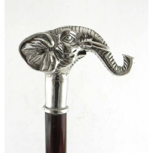 Walking stick Elephant in precious pewter and wood