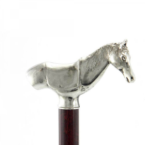Walking stick Horse in precious pewter and wood