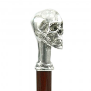 Walking stick elegant wooden cane pewter handle Big Skull