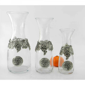 Hand-blown glass+pewter carafe with bunches of grapes