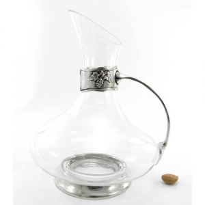 Hand-blown glass and pewter decanter with handle and bunches