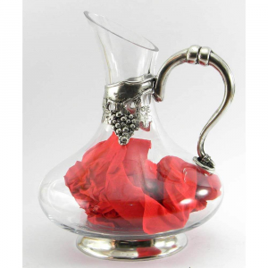 Hand-blown glass and pewter decanter with handle and bunches
