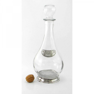 Hand-blown glass and pewter whisky bottle jar
