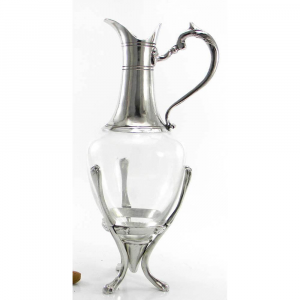 Hand-blown glass and pewter carafe with base in liberty style