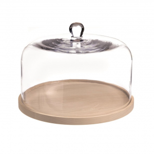 Campana cupola in vetro con piatto in legno MDF