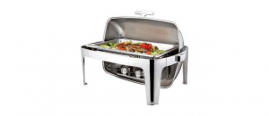 Scaldavivande Chafing dish in acciaio inox rettangolare coperchio rolltop con fornellino