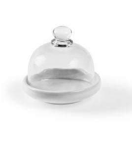 Burriera piattino porcellana con campana in vetro