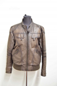 Jacket Leather Man Brown Size 50