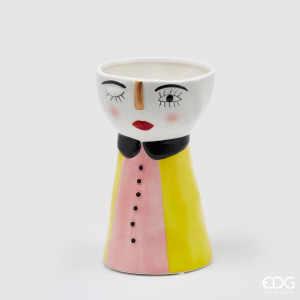 Edg Vaso In Ceramica Con Faccia Doll Vestito H25 D15          