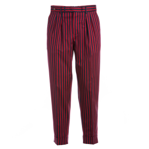 Pantalone PT01 vestibilità carrot fantasia rigata rosso e blu