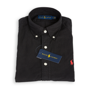 Camicia Polo Ralph Lauren di colore Nero lavagna in tessuto oxford effetto stonewash, vestibitità slim fit