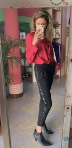 Pantalone Donna Antonina con banda laterale in ecopelle Taglia XL