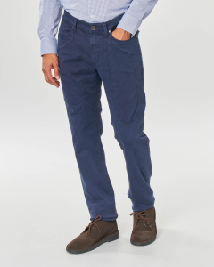 Pantalone blu cinque tasche PA077 in tricotina di cotone stretch con toppa
