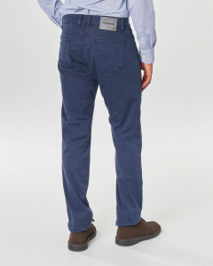 Pantalone blu cinque tasche PA077 in tricotina di cotone stretch con toppa