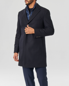 Cappotto Nadim blu in lana micro armatura con davantino staccabile