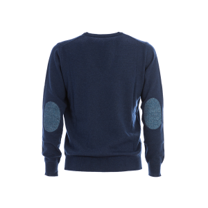 Maglione girocollo di Kangra con toppa aggugliata colore Blu Francia