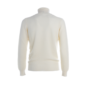Maglione Kangra modello dolcevita con lavorazione a punto pallino in lana colore Bianco Latte