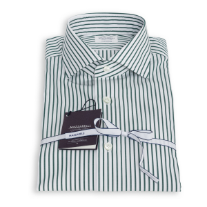 Camicia Mazzarelli bianca con bastoncino Verde. Camicia realizzata in stile 8
