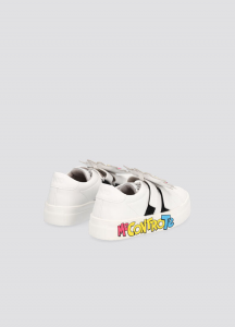 Sneakers bianche in ecopelle con maxi patch fumetto porta logo removibile 32-34