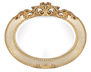 Espejo ovalado con cresta tallada acabado en pan de oro o plata