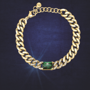 Chiara Ferragni Bracciale Chain, Groumette Pvd Gold - Green Crystal