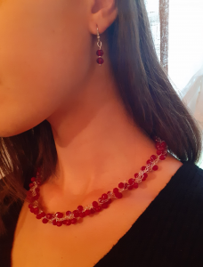 Collier et boucles d'oreilles rouge bordeaux - Bijoux artisanaux