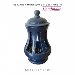Lanterna ceramica Toscana Montelupo con coperchio blu