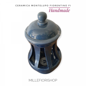 Lanterna ceramica Toscana Montelupo con coperchio blu