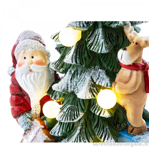 Albero di Natale con Babbo Natale, renna e luci LED in resina 17x13x24.5 cm - Natale