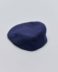 Coppola blu in lana con logo a lato