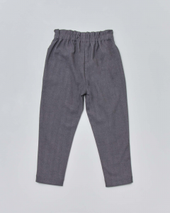 Pantalone grigio baggy in tessuto stretch con tasconi e fiocco rosa 3-7 anni